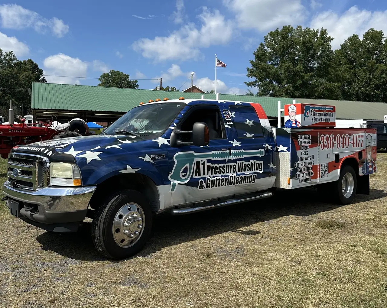 The A1 truck, wrapped in stars and stripes with the company name on the door